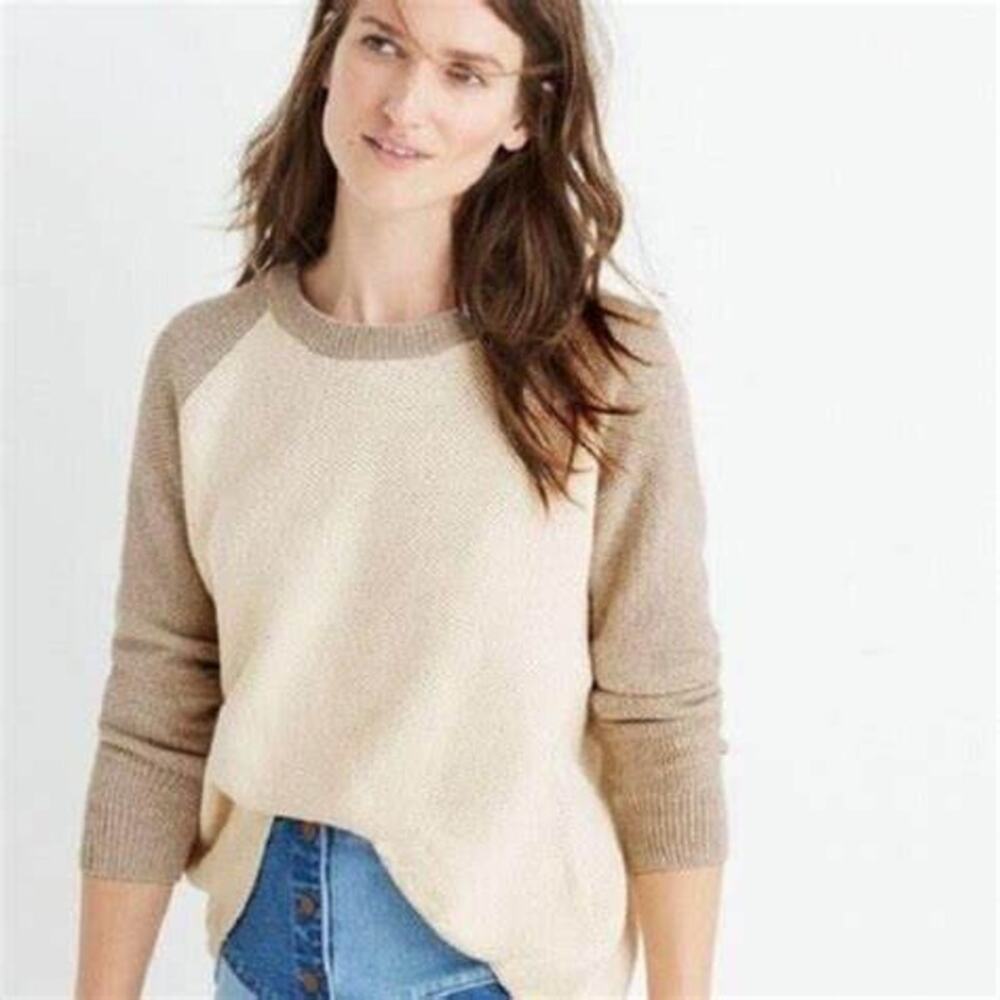 Madewell Womens Province Cross Back Knit Two Tone Sweater size Small Cream Beige